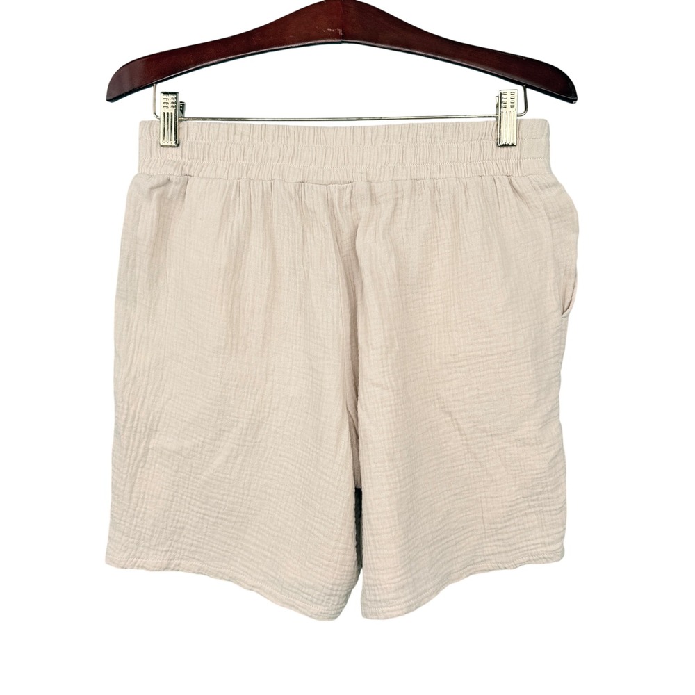 Belle Beach Kim Gravel Shorts Women S Beige Gauze Elastic Waist Pockets Cotton